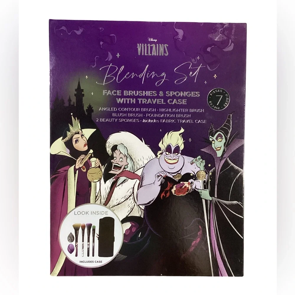 Disney Villains Blending Set Face Brushes, Sponges, Travel Case, Collector Box